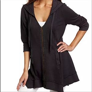 XCVI Merchantile Black Zip up Asymmetrical Hem Hoodie size XXL